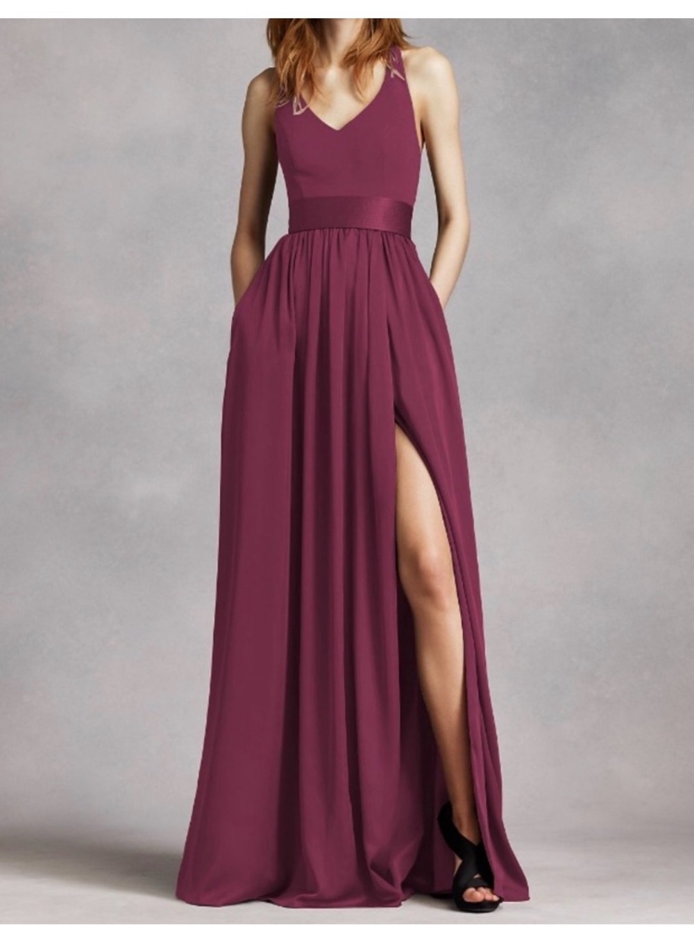 White by Vera Wang Plum Sleeveless V-Neck Maxi Gown with High Slit